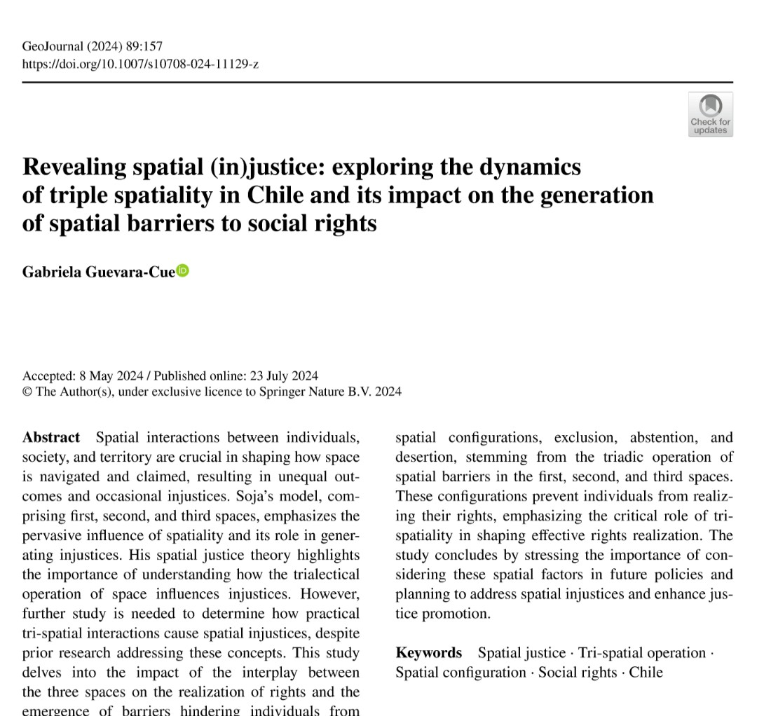 Godivaenjeans's tweet image. &quot;Las tres configuraciones espaciales resultantes del interjuego de 1er, 2do y 3er espacio demuestran la insuficiencia de la mera provisión material para el goce y realización de derechos&quot;
Read my #research  #SpatialJustice, @SpringerNature in Geojournal 👇
rdcu.be/dOKVW
