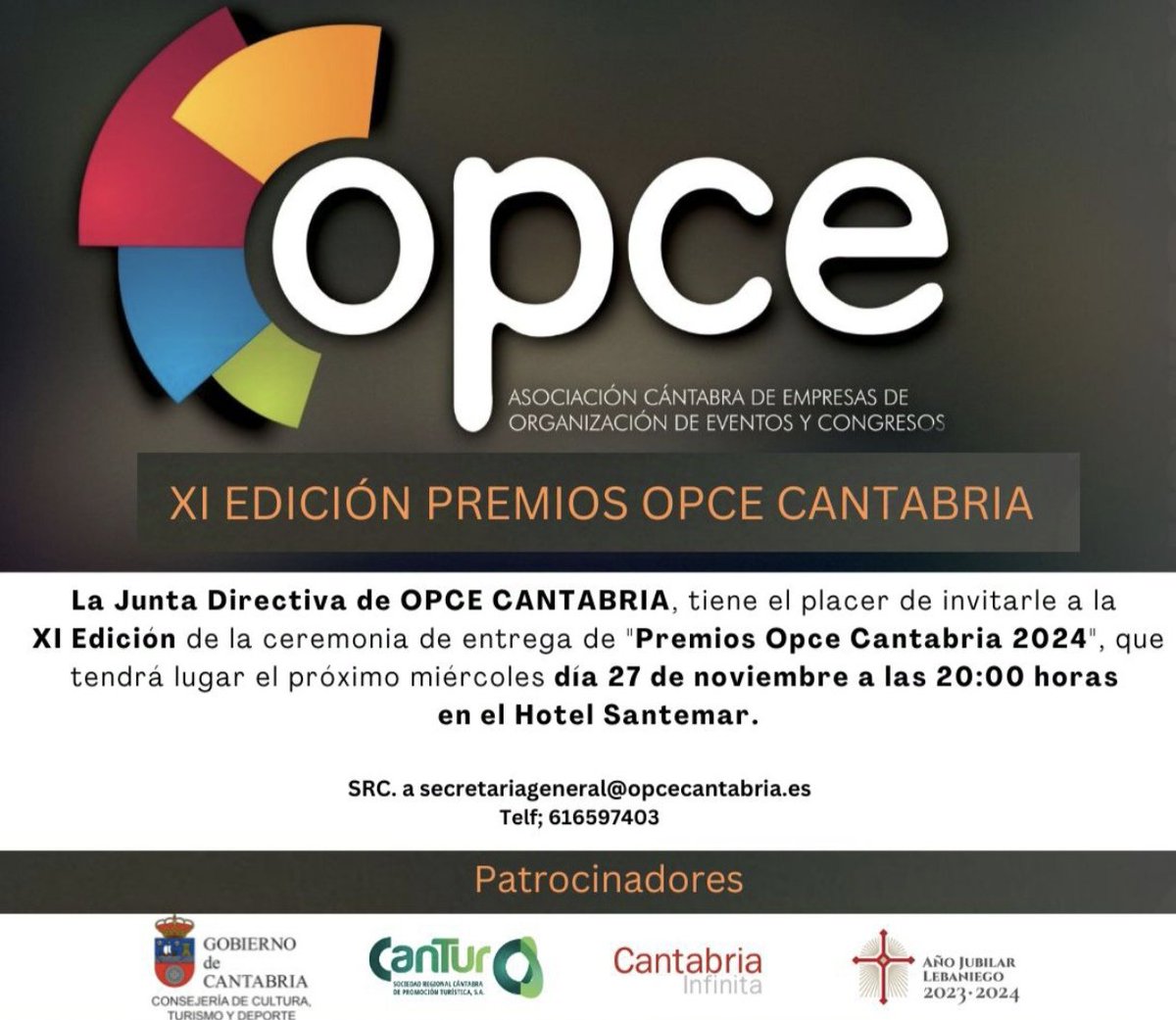 📢 Llegó el gran momento,falta muy poco para celebrar la "XI Edición Premios Opce Cantabria".

🗓️ 27 de noviembre
➡️ <a href="/HotelSantemar/">HotelSantemar</a>
⏱️20:00 horas

✍️ Inscríbete ⬇️⬇️
#PremiosOpceCantabria #MICE #CantabriadestinoMICE #Gala2024 #SomosMICE <a href="/Cantur_turismo/">Cantur</a> #CantabriaInfinita