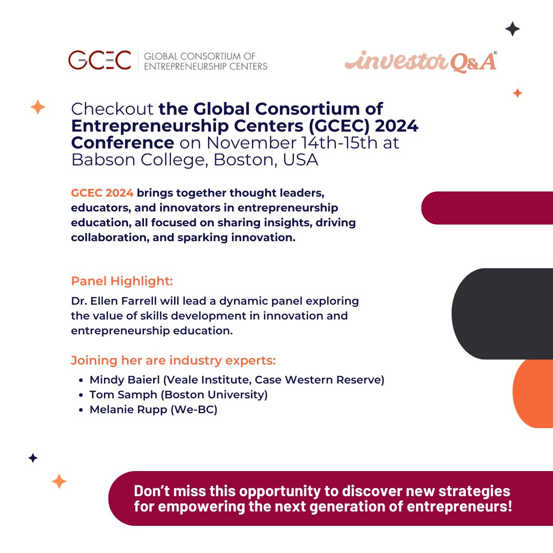 🚀 WE ARE GOING TO BOSTON THIS WEEK! ✨

GCEC presents this year's Conference at Babson College! See you at there!

#GCEC2024 #BabsonCollege #Startup #SMU #Entrepreneurs #VentureGrade #InvestorReady #WomenInBusiness #Boston #VentureCapital #Conference #Network #AtlanticStartup