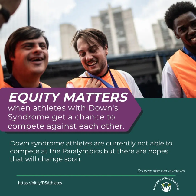 Join us by posting/reposting our weekly social media cards showing why #Diversity Matters, #Equity Matters &amp; #Inclusion Matters. For more info about athletes with Down’s Syndrome, bit.ly/DSAthletes  To join IAC, click here: inclusioncoalition.info/membership/