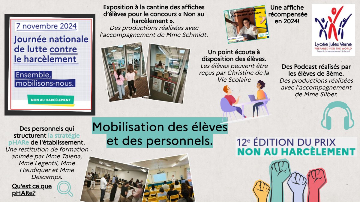 S'organiser à toutes les échelles pour un climat scolaire au service du bien-être des élèves! Le <a href="/FrenchSchoolZA/">Lycee Jules Verne</a> se mobilise autour de la journée non au harcèlement! 
view.genially.com/6732ffc66ef1b2… <a href="/aefeinfo/">AEFE</a>