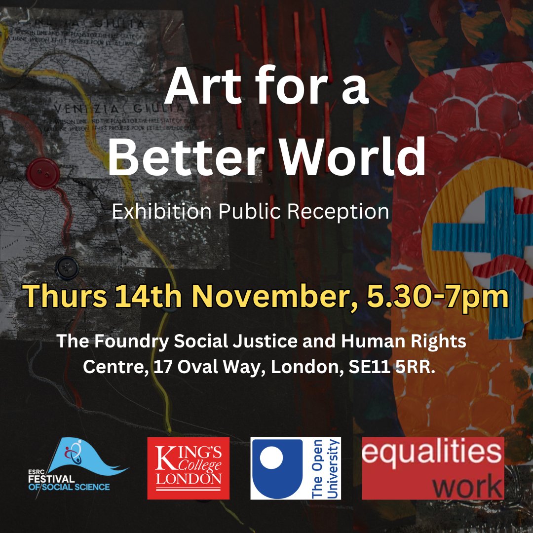 VictoriaAHudson's tweet photo. After yesterday's fruitful Art and Social Challenges workshop, we're delighted to invite you view the images in person, engage with some of artists and find out more about our work #artforabetterworld
@warstudies @OU_FASS @BISA_EEES @PreciousChatD https://t.co/onUG9UbXuT