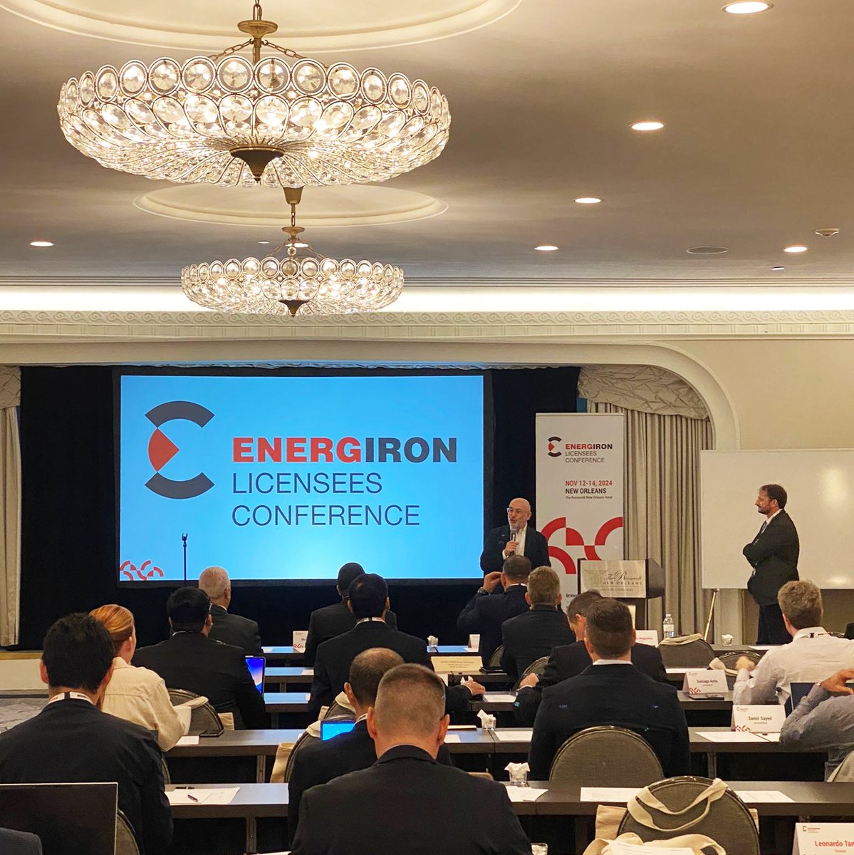 tenovagroup's tweet photo. ๐ Welcome to #ELC2024! Stefano Maggiolino and Marco Lapasin officially open the #ELC24 conference. An exciting day ahead with talks on DRI and green steel innovations! https://t.co/dVhIRJXPYc