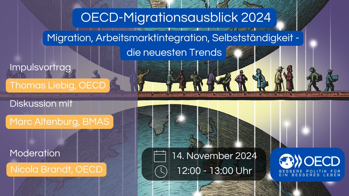 Welche Trends prägen die Migrations- und Integrationspolitik in DE, AT und CH? Erfahre mehr bei der Vorstellung des OECD-Migrationsausblicks 2024. 🌍
📌14. November 2024 12:00-13:00 Uhr | per Zoom.
🔗bit.ly/3YL6Fld