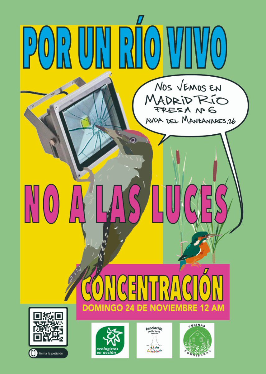 Convocamos junto a <a href="/AVVerdeImperial/">PasilloVerdeImperial 🌳🏳️‍🌈</a> y otros colectivos una concentración contra la iluminación ornamental del Manzanares. 

🗓️Domingo 24 noviembre 
⌚️12:00 h   
📌Presa 6 (entre puente de Andorra y puente Oblicuo, a la altura de Avenida de Manzanares, 26).

#NoALasLuces