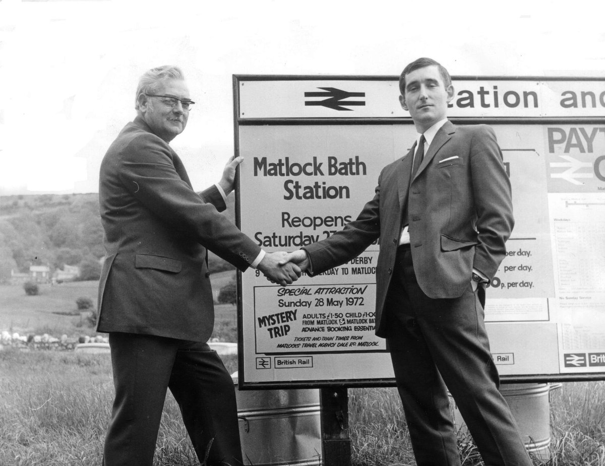 BTF_Films's tweet photo. @railnigel @greensignallers A rather confident and younger looking Chris Green at the reopening of Matlock Bath station in 1972.
Such a pity no such ceremony was performed at Bakewell and Millers Dale https://t.co/zMUk04QvUj