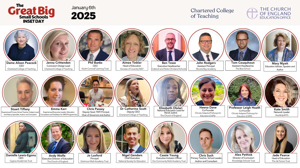 CharteredColl's tweet image. We have even more speakers confirmed for The Great Big Small Schools INSET Day on January 6th.

The day will bring small school teachers and leaders together online in order to access expert keynotes, workshops and panels tailored to them.

Find out more: chartered.pulse.ly/qohhsjfk20