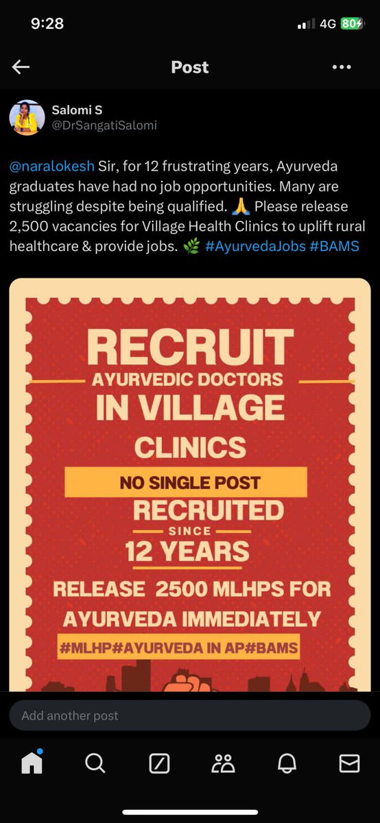 AlthafKutagulla's tweet photo. @naralokesh Sir, for 12 frustrating years, Ayurveda graduates have had no job opportunities. Many are struggling despite being qualified. 🙏 Please release 2,500 vacancies for Village Health Clinics to uplift rural healthcare &amp; provide jobs. 🌿 #AyurvedaJobs #BAMS https://t.co/OjuiaoWR0Q