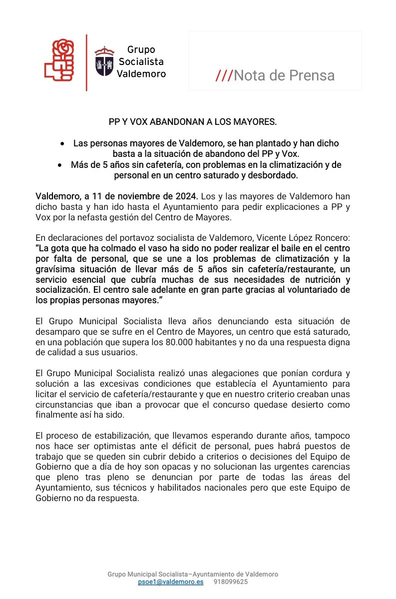 ↪️Las personas mayores de #Valdemoro se concentran a las puertas del Ayuntamiento para exigir medidas urgentes que mejoren el estado del Centro de Mayores.
#GestionTransparente
#ServiciosPublicosDeCalidad