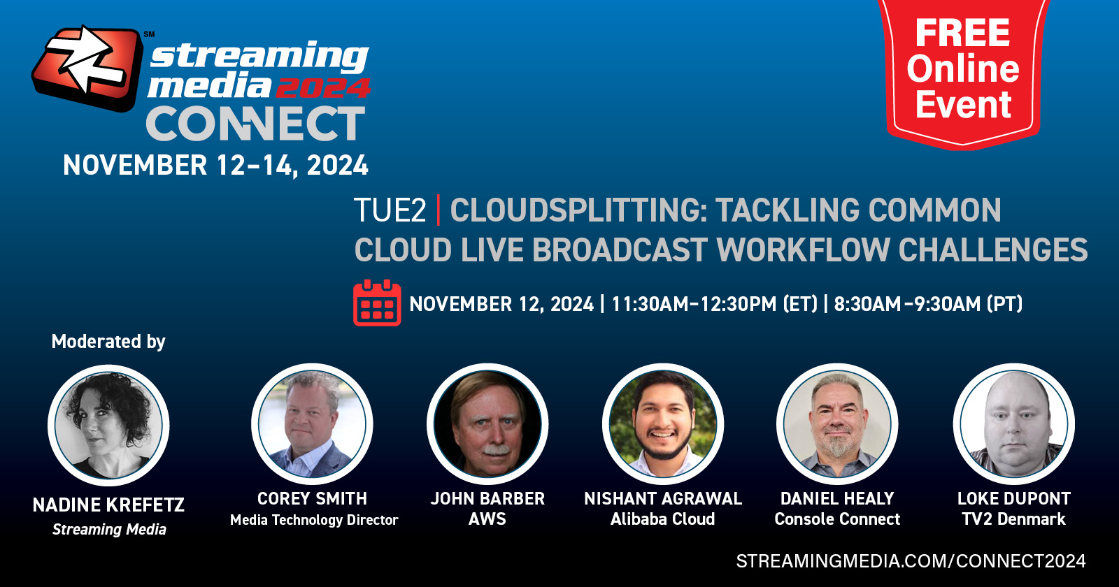 Streaming Media on X Come join us online in 30 minutes for StreamingConnect and hear from speakers Corey Smith John Barber awscloud Loke Dupont tv2danmark Nishant Agrawal alibaba cloud and Daniel Heal...