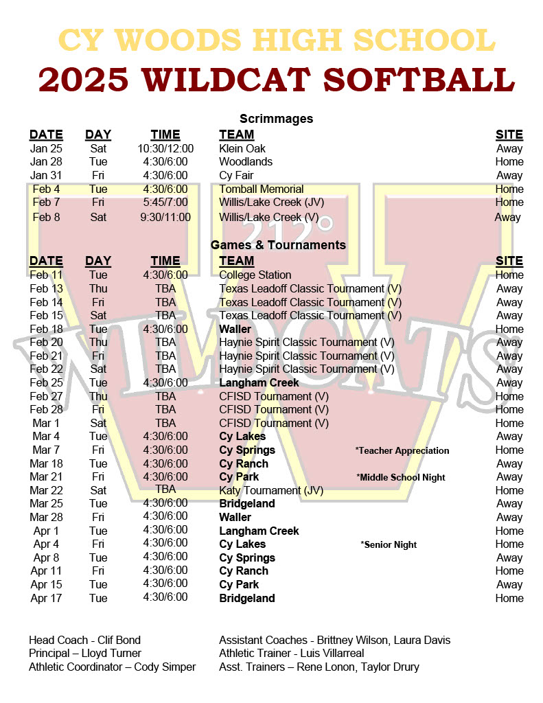 CyWoodsSoftball's tweet photo. 2025 Schedule https://t.co/0eHUlCGQI4