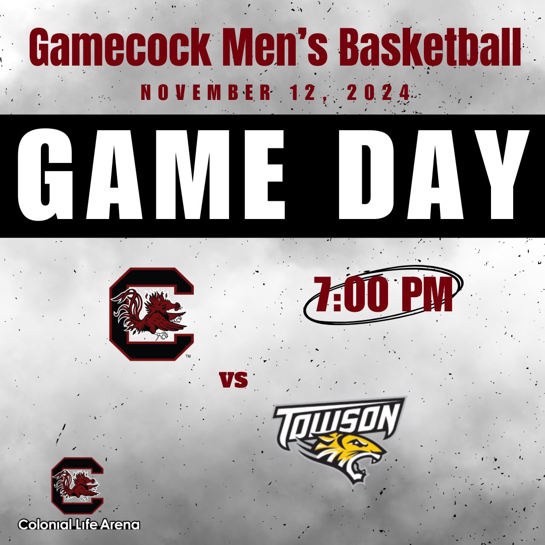 CLAmktg's tweet photo. It’s GAME DAY 🏀
•
@GamecockMBB vs Towson >>> 7:00 PM
•
Let’s pack #ColonialLifeArena! https://t.co/9q1nDI2Wy0