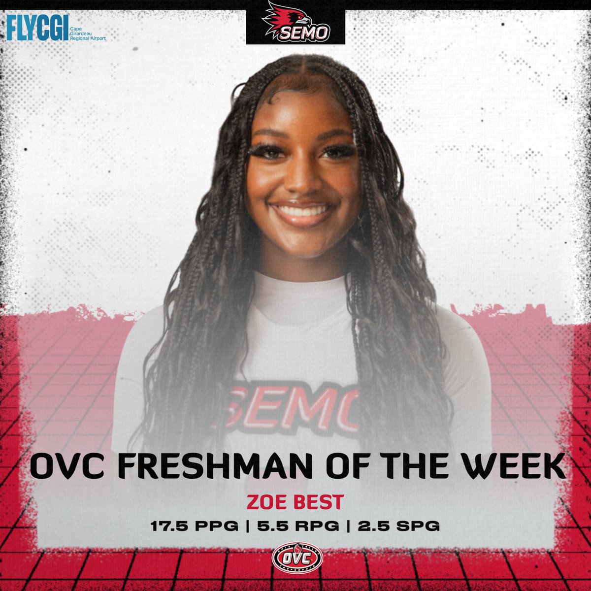 SEMO Women’s Basketball (@officialsemowbb) on Twitter photo CONGRATULATIONS to freshman guard Zoe Best for being this week's <a href="/OVCSports/">Ohio Valley Conference</a> Freshman of the Week 😤 👏 🎉
By the numbers:
17.5 PPG
5.5 RPG
2.5 SPG
First of many 😎
#FeelinRowdy x #SwordsUp CONGRATULATIONS to freshman guard Zoe Best for being this week's <a href="/OVCSports/">Ohio Valley Conference</a> Freshman of the Week 😤 👏 🎉
By the numbers:
17.5 PPG
5.5 RPG
2.5 SPG
First of many 😎
#FeelinRowdy x #SwordsUp