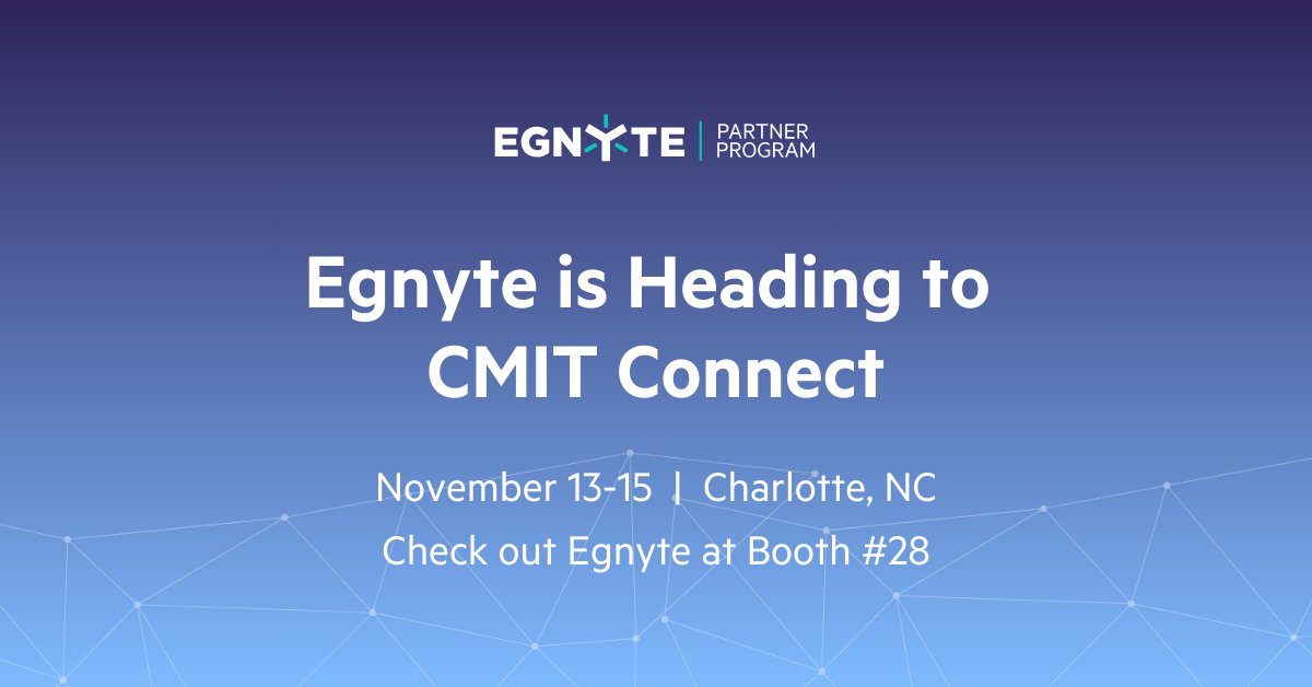 CSchmitty68's tweet image. Egnyte is on the road to CMIT Connect in Charlotte! Join us from November 13 to 15 to explore how our solutions are transforming CMIT operations. Let’s connect and innovate together! #CMITConnectLive