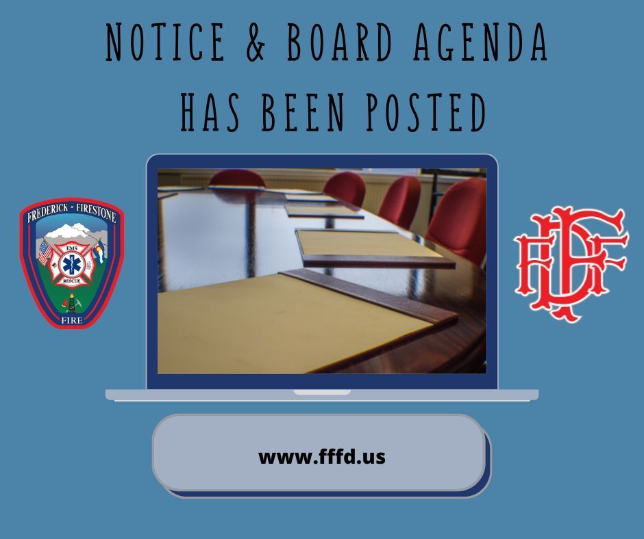 A new notice and board agenda has been posted for tomorrow's, Wednesday, Nov. 13th, Board of Directors Meeting. Please find it at fffd.us. Thank you.