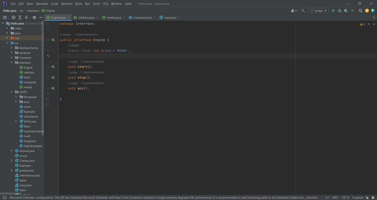 Codewith_Abhay's tweet image. 🚀 Day 12: Leveling Up with Interfaces, Abstract Classes & Annotations! 🚀
Today, we’re stepping up our game with some core pillars of Java's object-oriented programming: Interfaces, Abstract Classes, and Annotations.
#JavaLearning #AdvancedJava #JavaMastery #LearningJourney