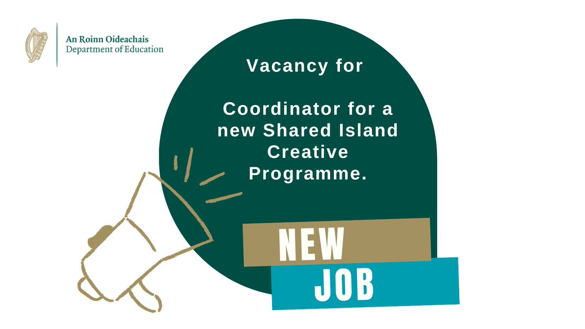 The Department of Education is seeking to second a primary/post-primary teacher to the role of Coordinator for a new Shared Island Creative Programme, which will run until 2026.  

More information and to apply ➡️ educationposts.ie/post/view/2272…… #jobfairy #edchatie
