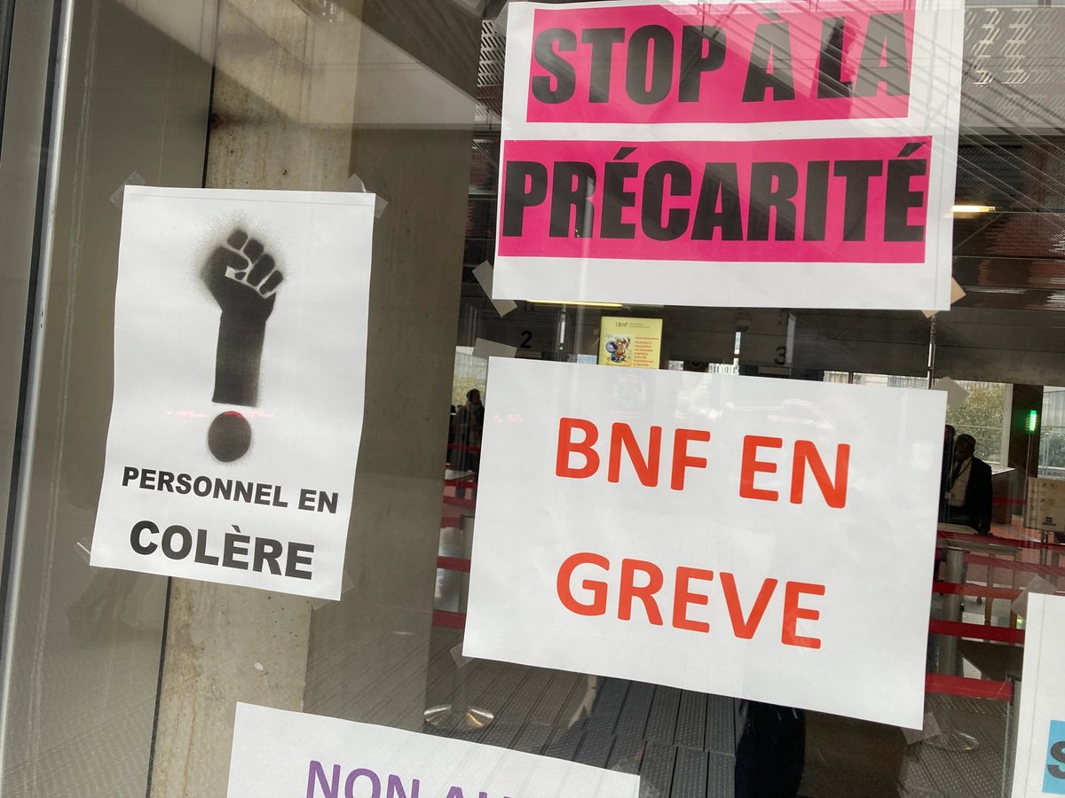 Aujourd'hui, mardi 12 novembre, la BnF est en grève. Les grévistes de la BnF affichent leur colère ! sudculturebnf.wordpress.com/2024/11/12/les…