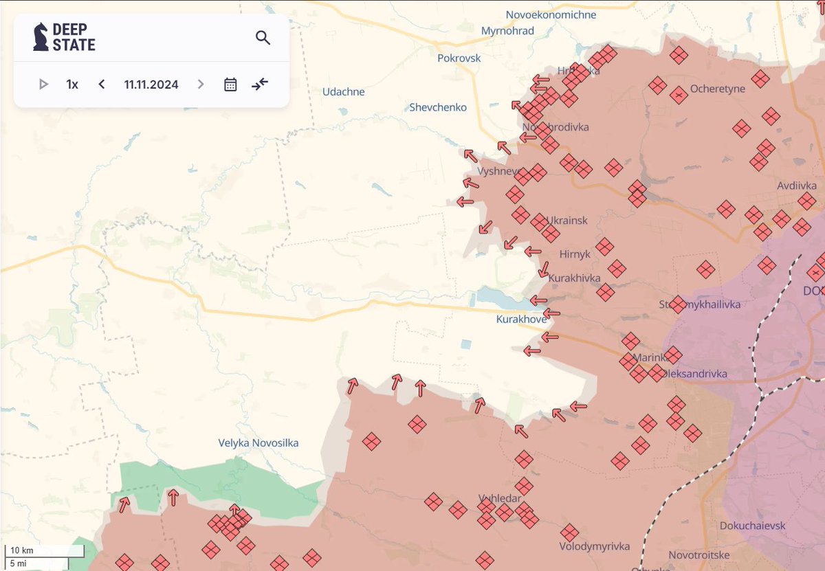 Orcs are dying in record numbers as putin tries to seize as much land as he can with US aid now in doubt

Invaders advanced 3 km in a new area SW of key hub Kurakhove, 1 km SE and 2 km to the north in the past day

The next 2-3 months could decide Ukraine's de facto border.
