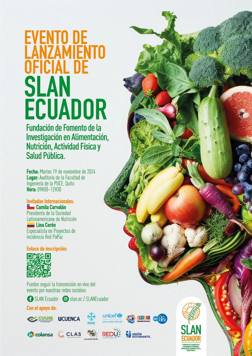 Te invitamos al lanzamiento oficial de SLAN-Ecuador, una fundación que apoya actividades científicas y académicas libres de conflictos de interés en las áreas de nutrición, alimentación, actividad física y salud pública. Inscripciones lanzamiento forms.office.com/pages/response…...
.