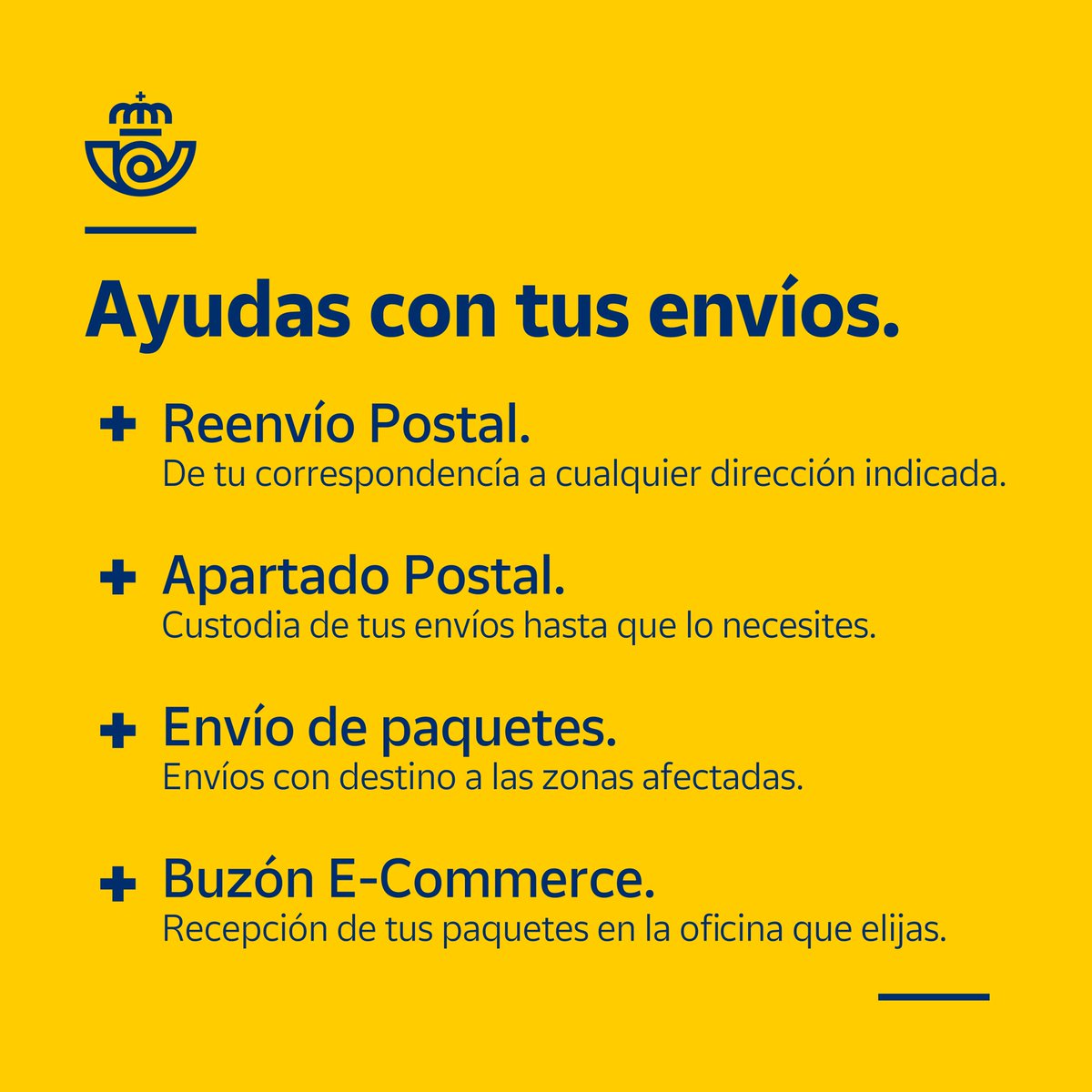 Correos's tweet image. 📢 El Estado ha asignado a Correos, a través del Real Decreto-ley 7/2025 de 11 de noviembre, una serie de medidas para ayudar en la reconstrucción y relanzamiento de las zonas afectadas por la #DANA. En base a ello, ofrecemos estos servicios sin coste para los ciudadanos…