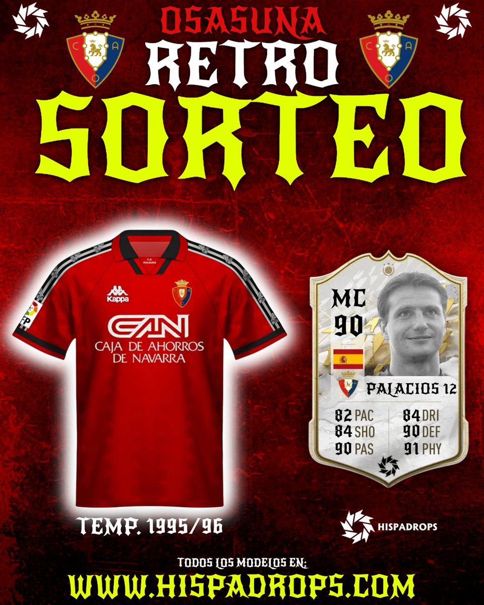 🎁 𝗦𝗢𝗥𝗧𝗘𝗔𝗭𝗢 🎁
¡Consigue tu camiseta de Osasuna RETRO favorita totalmente GRATIS!

1. Seguir a <a href="/hispadrops/">Hispadrops Retro</a> y a mí.
2. Dale RT. 
3. Menciona a 2 amigos/as.

🔥Tienen ofertas activas hasta -50% !!
🔗 hispadrops.com

Ganador el 20 Noviembre