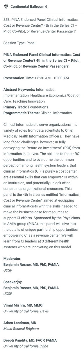 Clinical Informatics | Mass General Brigham (@massgenbrigci) on Twitter photo Starting soon in the Continental Ballroom, #AMIA2024 panel featuring <a href="/landmaad/">Adam Landman</a> discussing "Pilot, Co-Pilot, or Revenue Center Passenger?" Starting soon in the Continental Ballroom, #AMIA2024 panel featuring <a href="/landmaad/">Adam Landman</a> discussing "Pilot, Co-Pilot, or Revenue Center Passenger?"