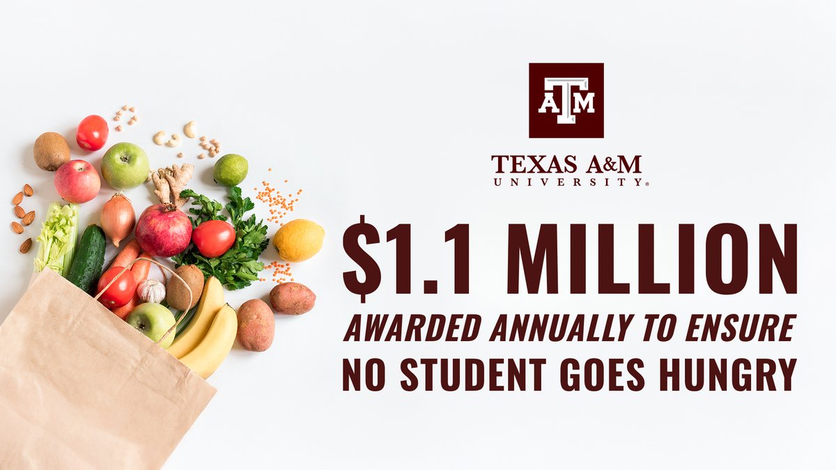 Texas A&M University (@tamu) on Twitter photo <a href="/TAMUDSA/">Texas A&M University Division of Student Affairs</a> will receive $1.1 million annually for the next 10 years to help improve food insecurity on campus. The funding will help organizations like <a href="/The12thCanTAMU/">The 12th Can TAMU</a> ensure no one goes hungry at Texas A&M.
🔗: tx.ag/3d1obJI <a href="/TAMUDSA/">Texas A&M University Division of Student Affairs</a> will receive $1.1 million annually for the next 10 years to help improve food insecurity on campus. The funding will help organizations like <a href="/The12thCanTAMU/">The 12th Can TAMU</a> ensure no one goes hungry at Texas A&M.
🔗: tx.ag/3d1obJI