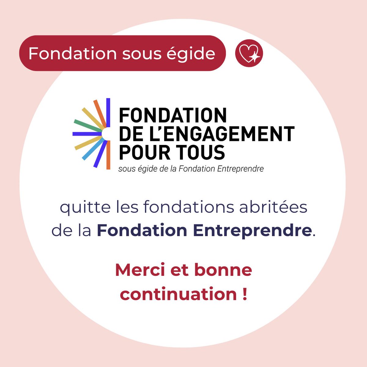 🤝La Fondation de l’Engagement pour tous quitte les fondations abritées de la Fondation Entreprendre pour basculer vers l’association Futur Engagé. Merci pour la confiance qu’ils nous ont accordée lors de leur parcours au sein de notre fondation et bonne continuation !
