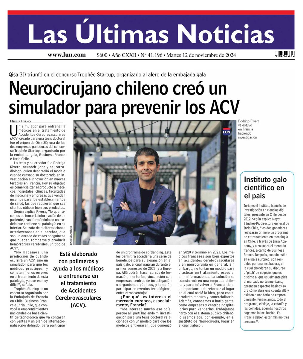 Instituto de Neurocirugía (@neuroasenjo) on Twitter photo Esta es una excelente noticia publicada hoy en <a href="/lun/">Las Últimas Noticias</a> que prestigia al Instituto por involucrar a uno de nuestros especialistas. Se trata del Dr. Rodrigo Rivera, Jefe del Servicio de Neurorradiología y quien creó un simulador para entrenar a médicos en el tratamiento de los ACV. Esta es una excelente noticia publicada hoy en <a href="/lun/">Las Últimas Noticias</a> que prestigia al Instituto por involucrar a uno de nuestros especialistas. Se trata del Dr. Rodrigo Rivera, Jefe del Servicio de Neurorradiología y quien creó un simulador para entrenar a médicos en el tratamiento de los ACV.