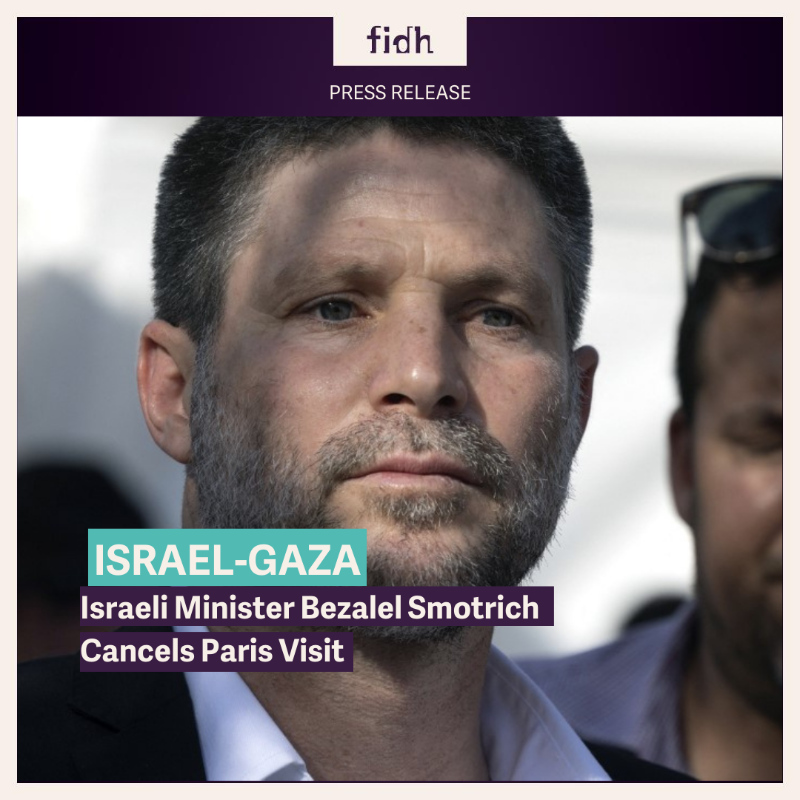 fidh_en's tweet photo. FIDH and its member organizations @alhaq_org, @AlMezanCenter, @pchrgaza and @LDH_Fr were ready to file a complaint in France against Israeli Minister #BezalelSmotrich for complicity in torture of the population of #Gaza.

👉 https://t.co/CW02mi8b9X