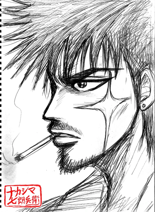 『五十の岐路に立つ…喧斗』ラフ画。
#布袋喧斗
#ケン坊 
