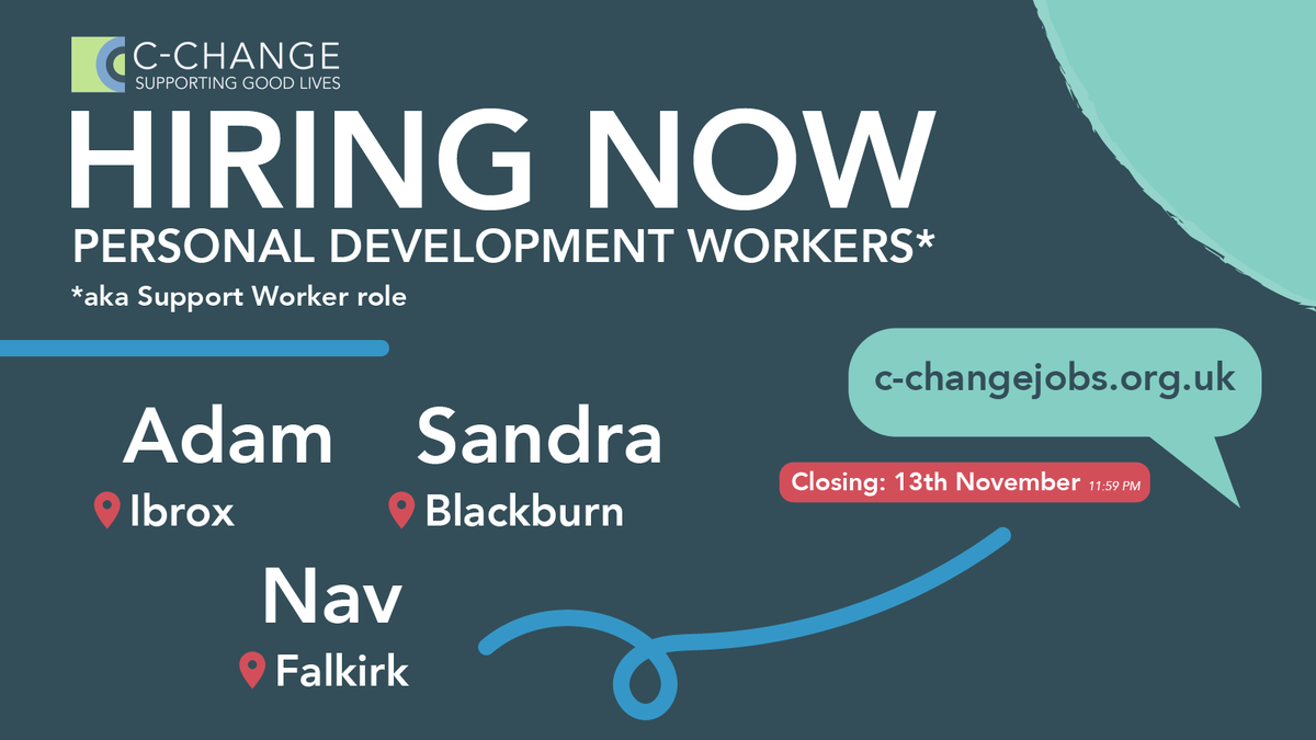 cchangescotland's tweet photo. ๐จ Last call! ๐จ
Weโre recruiting for roles supporting Adam, Sandra, and Nav. If youโre caring, dependable, and ready to make a real impact, applications close 11:59pm on 13th November ๐ https://t.co/mtpoaeRWWT ๐
#BetterIsPossible #SupportGoodLives #JobsScotland https://t.co/sLx7Q8pmT2