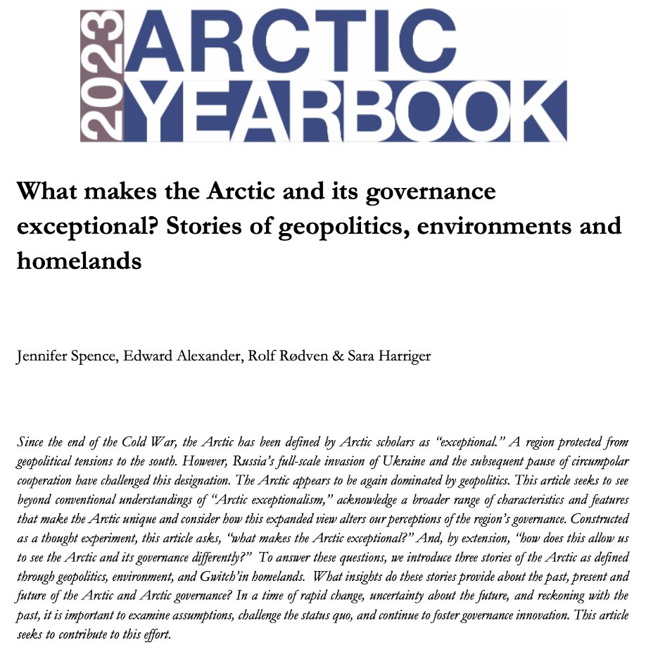 Arctic Yearbook (@arcticyearbook) on Twitter photo 💡Highlighting 💡: What makes the Arctic exceptional? Stories of geopolitics, environments and homelands by Jennifer Spence, Edward Alexander, Rolf Rødven & Sara Harriger
Available open access at: arcticyearbook.com/images/yearboo…
<a href="/PhDJSpence/">Jennifer Spence</a> @DinjiiZhuh <a href="/rolfrodven/">Rolf Rødven</a> 💡Highlighting 💡: What makes the Arctic exceptional? Stories of geopolitics, environments and homelands by Jennifer Spence, Edward Alexander, Rolf Rødven & Sara Harriger
Available open access at: arcticyearbook.com/images/yearboo…
<a href="/PhDJSpence/">Jennifer Spence</a> @DinjiiZhuh <a href="/rolfrodven/">Rolf Rødven</a>