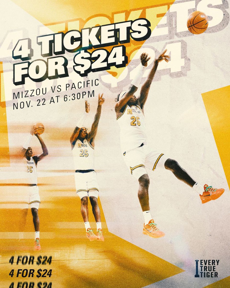 4 tickets, $24, and a whole lot of Mizzou pride!
November 22-bring the energy!
🏀 #MIZ #ETTB
<a href="/mizzouathletics/">Mizzou Athletics</a> <a href="/mizzouhoops/">Mizzou Hoops</a>