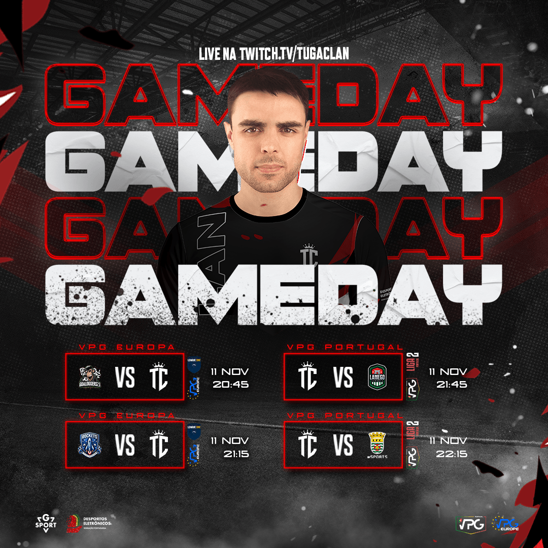TCProClubs's tweet photo. Hoje vamos ter 4 grandes jogos para a @VPGEurope e @VPGLigaPortugal

@VPGEurope
🆚#GoalDiggers🇳🇱
⏰ 20:45

@VPGEurope
🆚@RocketsEvo🇪🇸
⏰ 21:15

@VPGLigaPortugal 
🆚@lamegoesports🇵🇹
⏰ 21:45

@VPGLigaPortugal
🆚@LecaFCEsports🇵🇹
⏰ 22:15

🔴https://t.co/FWwxlx5GBg https://t.co/brO7tzp0WQ