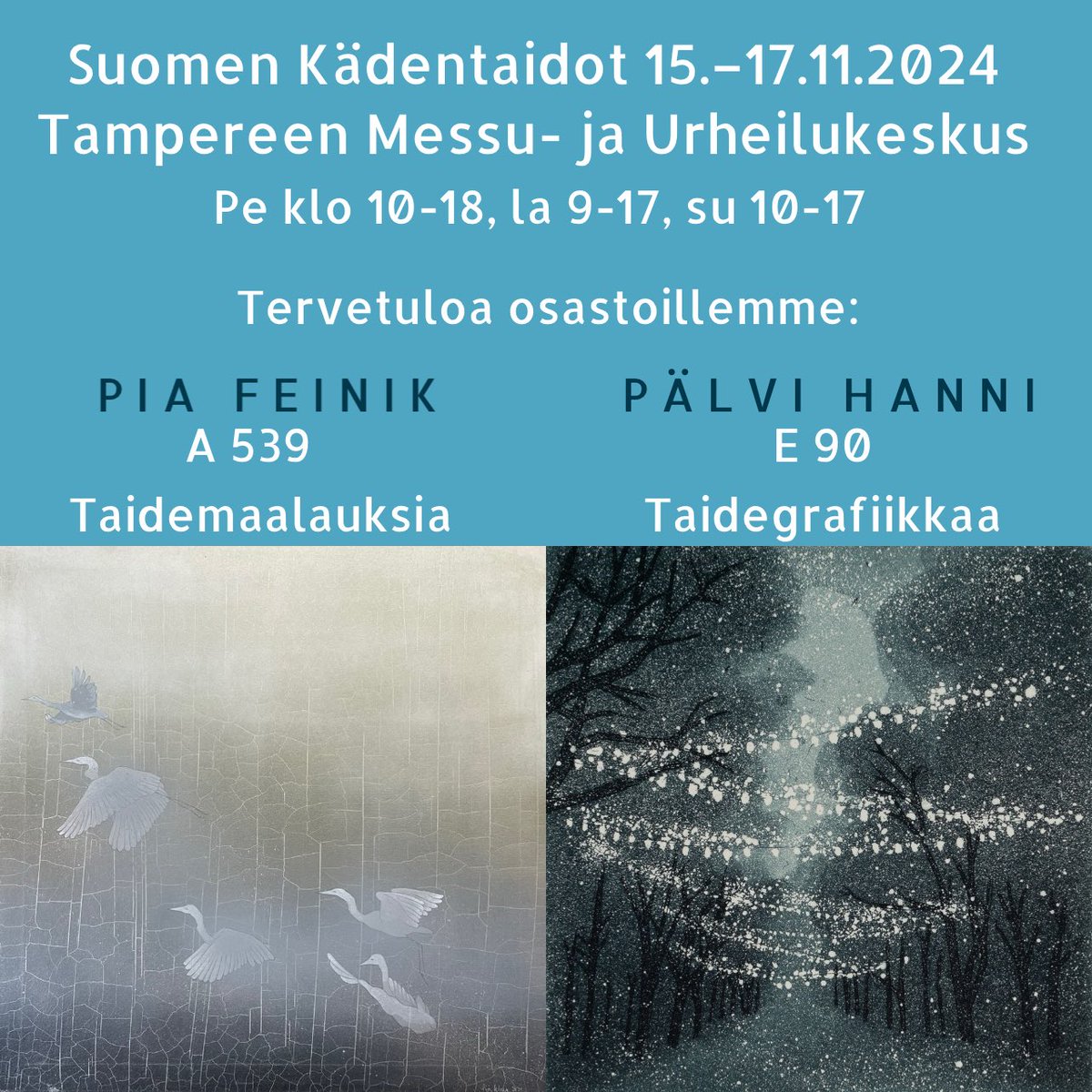 Suomen Kädentaidot -messut lähestyy!
…ja mikäpä sen ihanampaa kuin viettää ne yhdessä kollegan Pälvi Hanni’n kanssa ♥️ Tulkaa siis tervehtimään meitä, me odotamme teitä ♥️ saatavilla on tuoreimpia teoksiamme, aina vain parasta tuotantoamme.