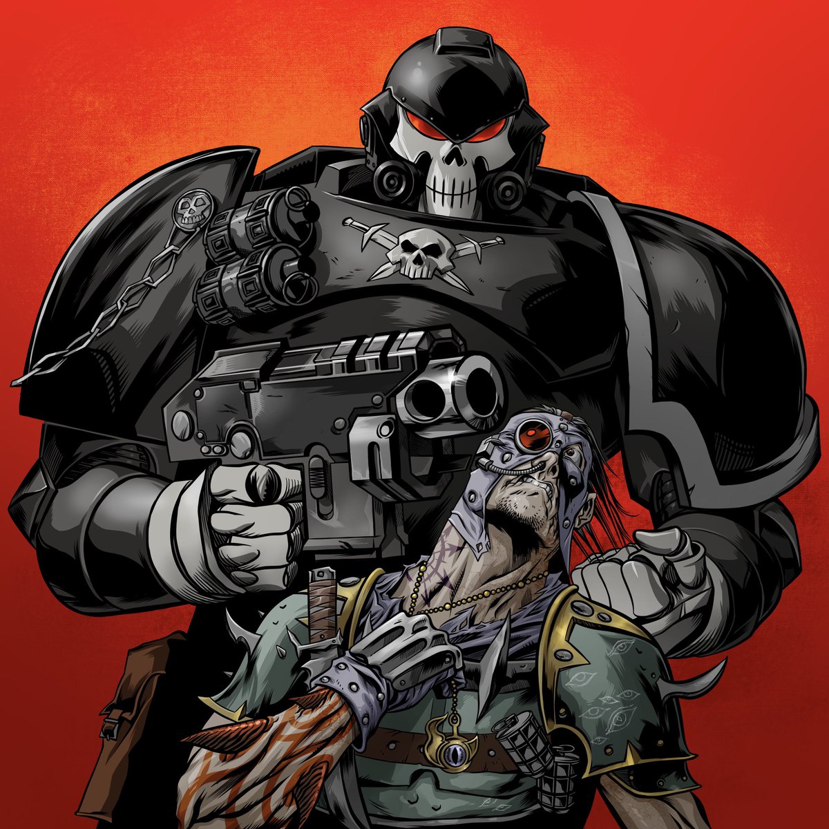 SethKlokk's tweet photo. Heretic Interrogation. I’m guessing he talked. I took a Punisher illustration by legendary artist Mike Zeck and 40k-ified it.
#warhammer40k #warhammer40000 #WarhammerArt https://t.co/ftRNRXHNSA