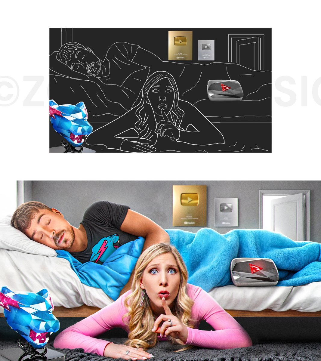 Thumbnail design for <a href="/BriArsement/">Brianna ~ Youtuber</a> 
"Sneaking Into 5 YouTubers Houses!"   

+ Sketch ✍️