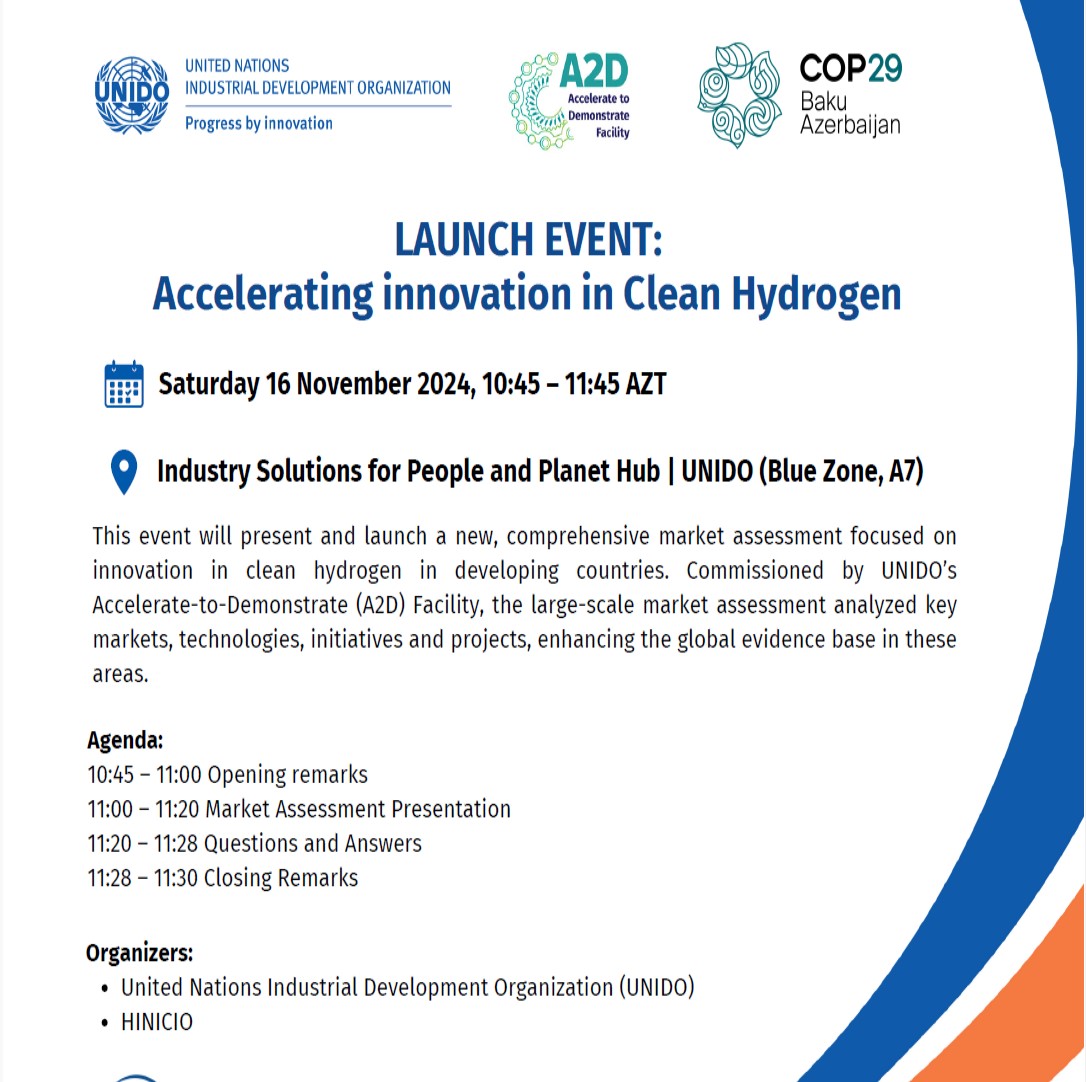 At #COP29 in Azerbaijan, <a href="/UNIDO/">UNIDO</a> &amp; <a href="/HinicioSA/">Hinicio</a> will reveal a study on H2 in developing countries. 

Stay tuned for this release, set to equip stakeholders and innovators with key insights to drive H2 global growth. 

👉hinicio.com/cop29-azerbaij…