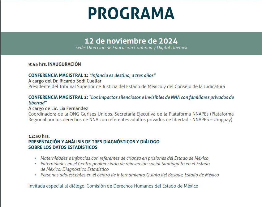 DI_UAEMex's tweet photo. INVITACIÓN 
PRIMER CONGRESO INTERNACIONAL INFANCIAS CON REFERENTES DE CRIANZA EN PRISIÓN.
👉MODALIDAD HÍBRIDA 
📆12, 13 y 14 de noviembre,2024
#SomosUAEMéx 💚💛 https://t.co/MXOieyjgs9