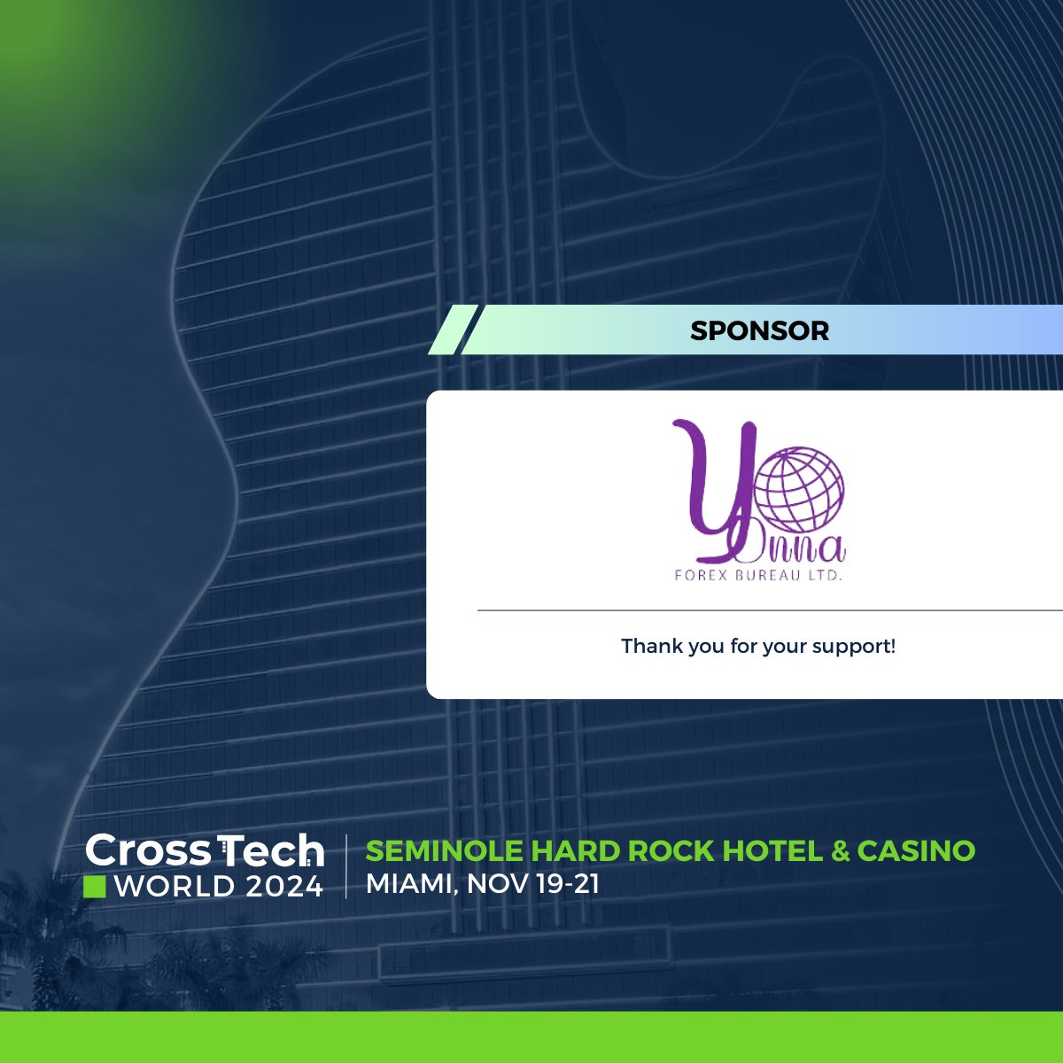 crosstech_'s tweet image. Welcome to another trailblazer sponsor, Yonna Foreign Exchange Bureau Ltd! ✨

🚀 Register now for CrossTech World 2024 which will take place November 19 - 21 at Seminole Hard Rock Hotel &amp;amp; Casino, Hollywood - Florida 🎸.
crosstechpayments.com/crosstech-worl…

#CrossTechWorld2024 #CrossTech2024
