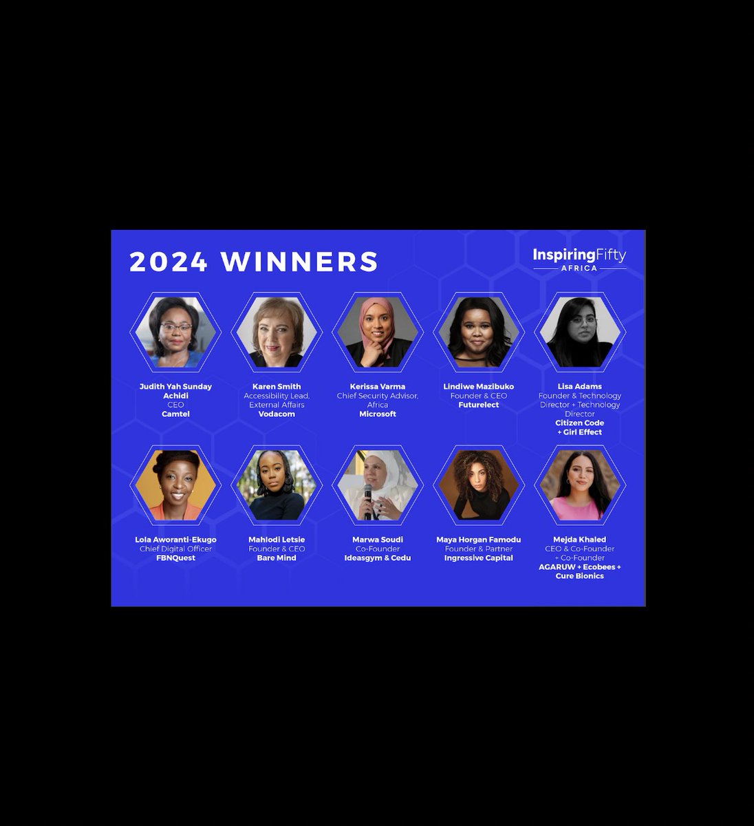 real_lisa_adams's tweet image. This award comes at a pivotal moment for me, marking a truly special close to this year.

I’m incredibly grateful and honoured to be recognized as a winner of the Top 50 Inspiring Women in Technology in Africa (InspiringFifty) as we kick off Africa Tech Week. Being among these…