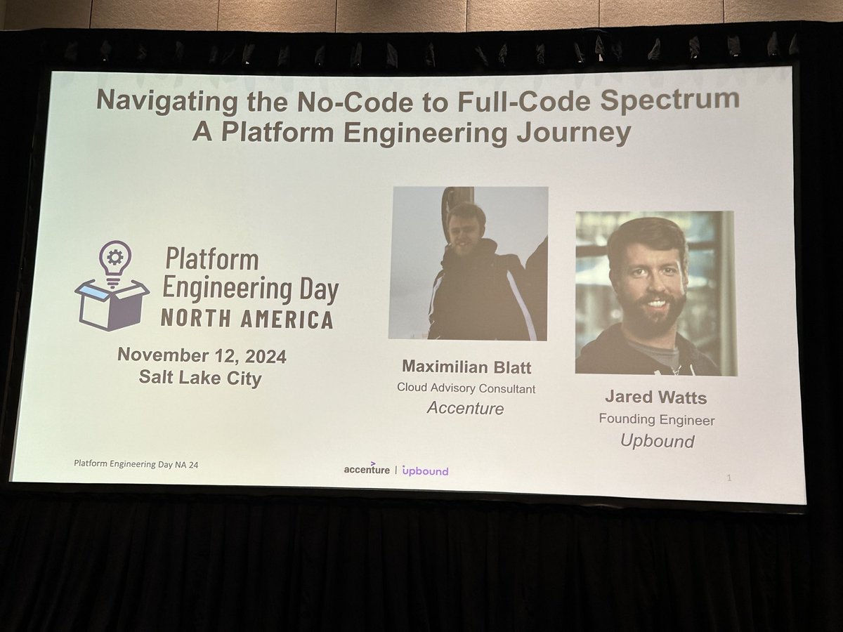 Catching <a href="/jbw976/">Jared Watts</a> presenting a no-code to full-code platform engineering journey. #kubecon2024