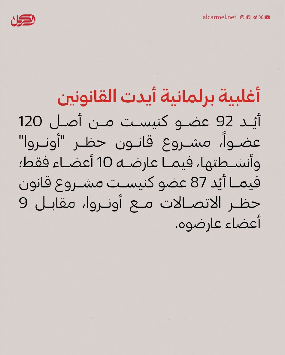 alcarmelnet1's tweet photo. "إسرائيل" تقطع علاقتها ب"الأونروا" وتحاول نزع صفة اللاجئين عن الفلسطينيين
(١/٢) https://t.co/mhGValGPVb