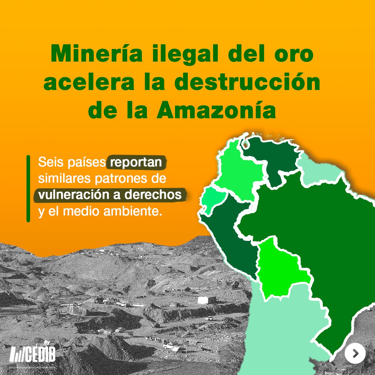 cedib_com's tweet photo. Abrimos hilo)
Seis países de la región , incluida #Bolivia, reportan graves impactos por #minería ilegal en sus territorios, muchos casos de vulneración de #derechos y del medio ambiente ocurren en territorios indígenas y áreas protegidas. https://t.co/H7IEEdgGt4