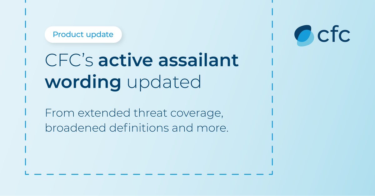 cfc_insurance's tweet image. 📢 We've updated our active assailant terrorism policy to offer broader, more inclusive protection.

What’s new: 
✅ Expanded coverage
✅ Enhanced threat radius
✅ Improved injury protection

For more info, email terrorism@cfc.com or visit our website.
#TerrorismInsurance