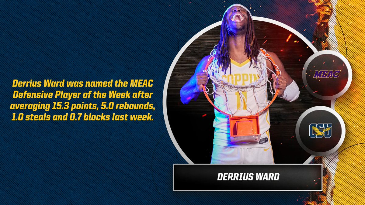 NEWS: Congrats to <a href="/CoppinMBB/">CoppinMBB</a> Derrius Ward who has been named the <a href="/MEACSports/">Mid-Eastern Athletic Conference</a> Defensive Player of the Week!