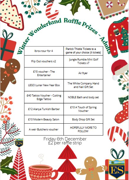 Clear your diaries! Come to our school fayre on the afternoon of Friday 6th December. P5/4, P5 and P6/5 have been busy organising lots of festive fun for all. 
We have an impressive section of raffle prizes, £2 per ticket. 
Watch this space for more updates soon 🎄