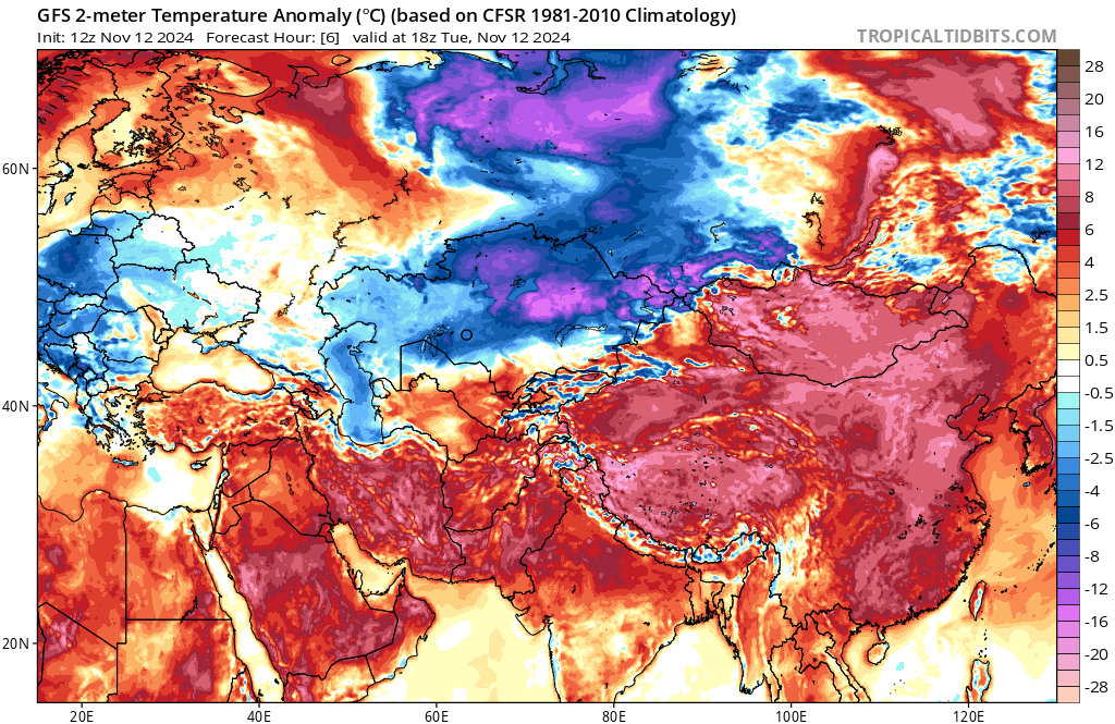 RECORD HEAT ALLOVER ASIA
Insane anomalies from Saudi Arabia to China with records everywhere
Today in INDIA 36.8 Madurai AP November record destroyed

HISTORIC HEAT IN IRAQ yesterday- November records
36.2 Nassirya
35.9 Semawa
35.3 Fao

It will just get worse and worse....